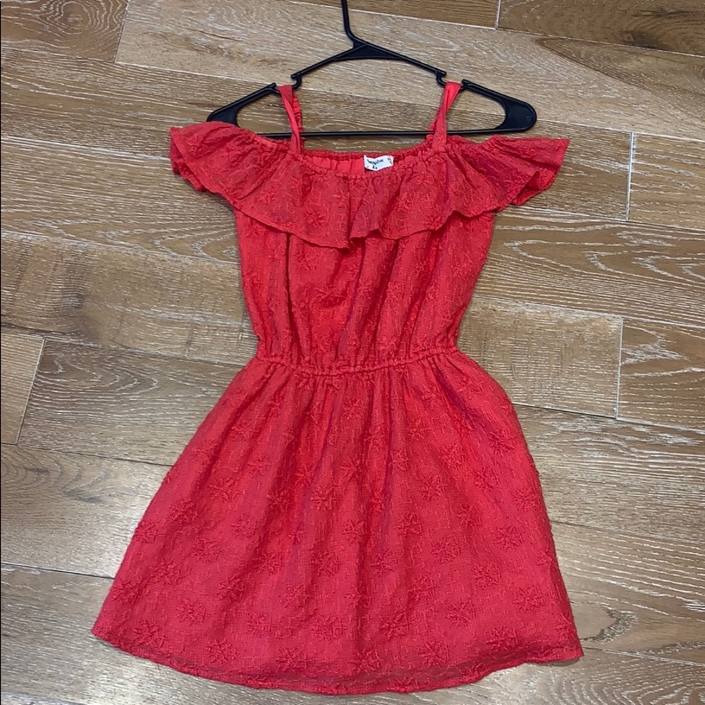 Red Abercrombie kids girls off shoulder dress